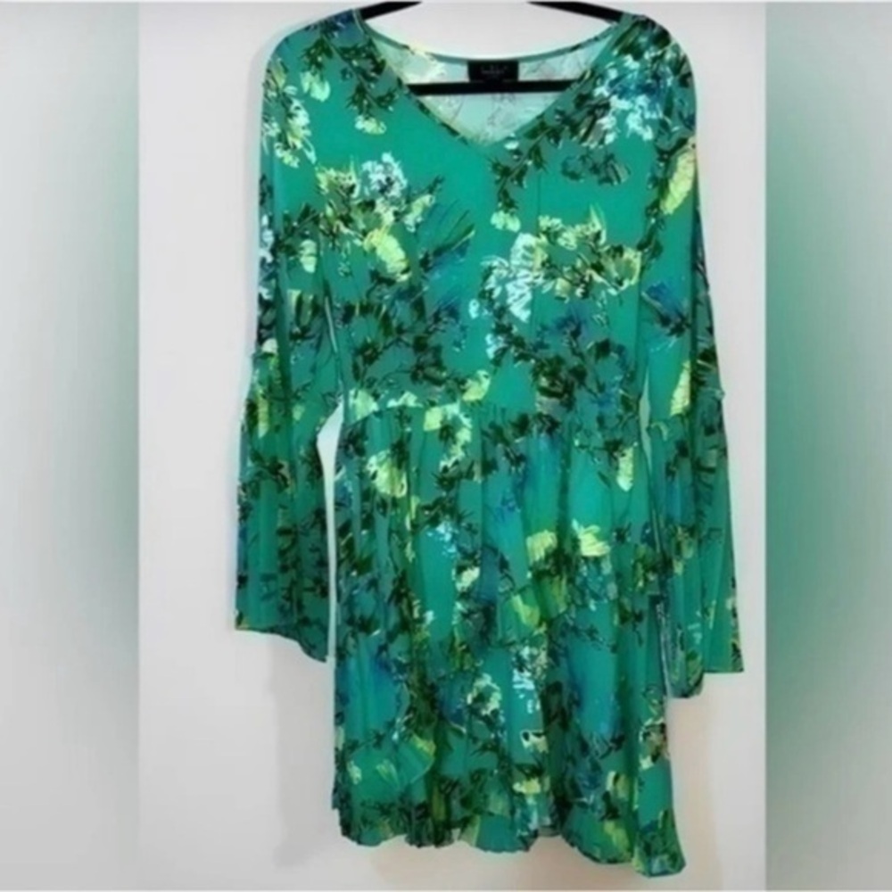 Belldini Teal Floral Long Sleeve Dress​ - Medium